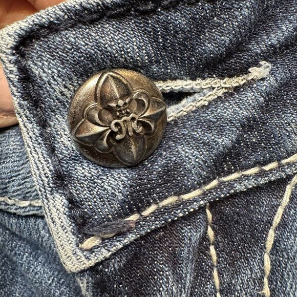 Miss Me JP5465B3 Bootcut Jeans Womens 28 Distressed Fleur-de-Lis Blue Denim - Picture 7 of 13